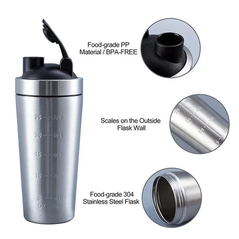 Stainless Steel Protein Shaker Cup Portable Fitness Sports Mug Nutrition Shakers Cup Water Bottles Water Cup Portable Shakers Zen fit plus