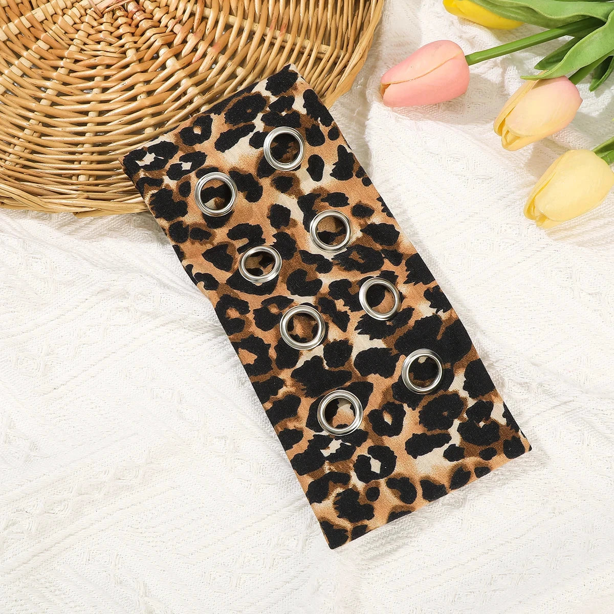 AWAYTR Punk Girl Fabric Hollow Elastic Headbands Metal Rock Personalized Hollow Eyelets Hair Band Casual Sports Grommet Headband Zen Fit Plus