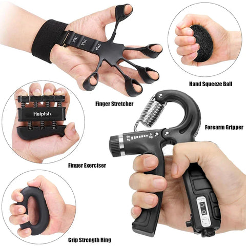 5-60Kg Adjustable Grip Strength Trainer with Finger Exerciser Hand Grip Strengthener for Muscle Building and Injury Recover - Zen Fit Plus