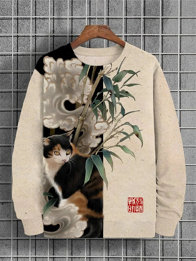 2025 Men's Animal Sweatshirts Long Sleeve Sweatshirt Crew Neck Fashion 3D Printed Japanese Art Prints Casual Sweatshirts Zen Fit Plus