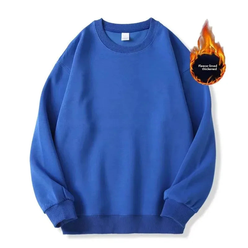Thickened Fleece Cotton Hoodie Unisex Oversized round Neck Solid Color Couple's Sweatshirt Versatile Autumn Winter New Arrival Zen Fit Plus