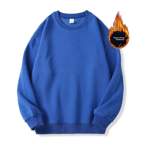 Thickened Fleece Cotton Hoodie Unisex Oversized round Neck Solid Color Couple's Sweatshirt Versatile Autumn Winter New Arrival Zen Fit Plus