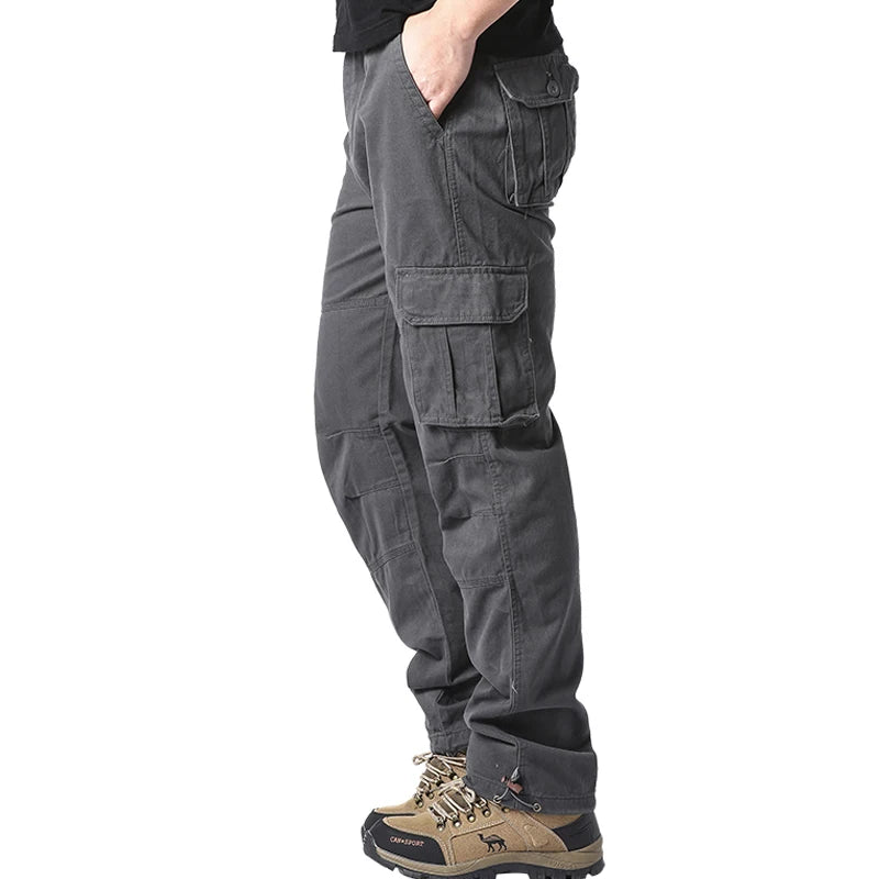 Large Pocket Loose Overalls Men's Outdoor Sports Jogging Tactical Pants Elastic Waist Pure Cotton Casual Work Pants Zen fit plus