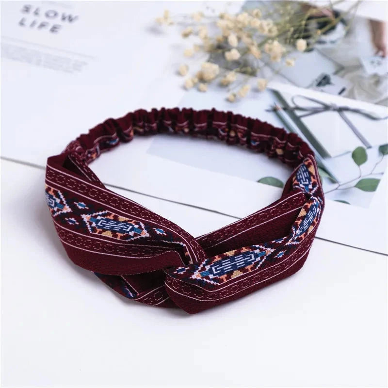 Fashion Women Girls Summer Bohemian Hair Bands Print Headbands Vintage Cross Turban Bandage Bandanas HairBands Hair Accessories Zen Fit Plus