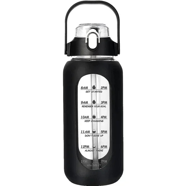 1000ML Glass Water Bottles With Straw, Glass Bottle With Silicone Sleeve And Time Marker, For Gym Camping Home Office Zen fit plus