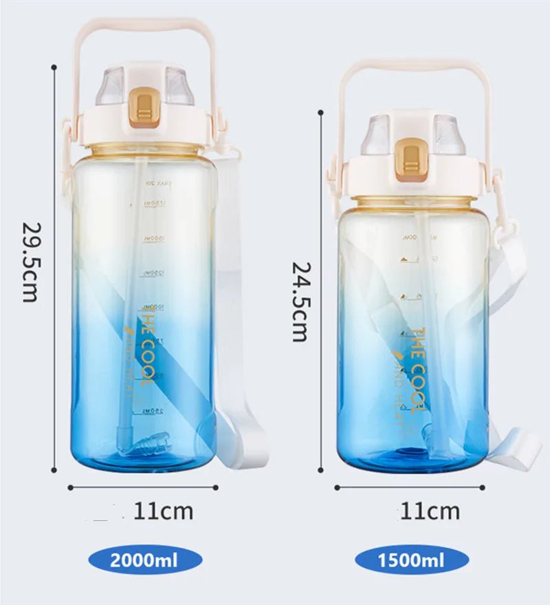 2000ml High Quality Sport Water Bottle With Straw Gym Fitness Outdoor Camping Cycling Hiking Drinking Plastic Bottles With Strap Zen fit plus