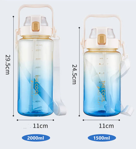 2000ml High Quality Sport Water Bottle With Straw Gym Fitness Outdoor Camping Cycling Hiking Drinking Plastic Bottles With Strap Zen fit plus