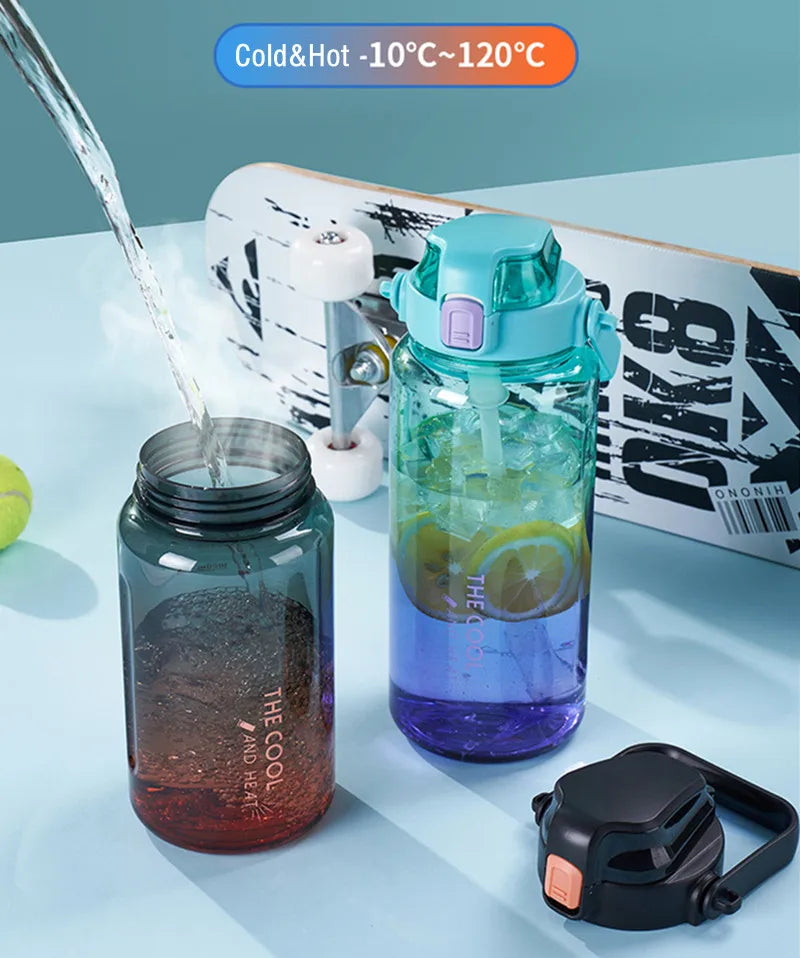2000ml High Quality Sport Water Bottle With Straw Gym Fitness Outdoor Camping Cycling Hiking Drinking Plastic Bottles With Strap Zen fit plus