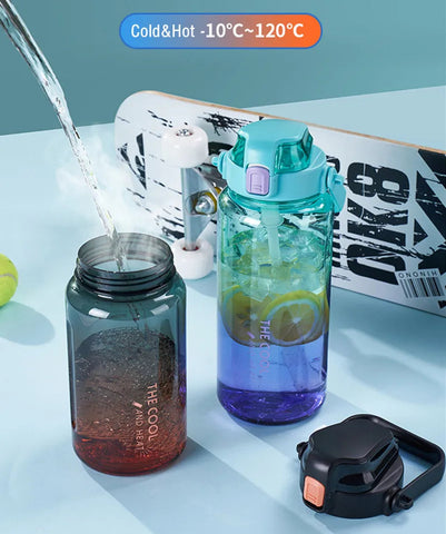2000ml High Quality Sport Water Bottle With Straw Gym Fitness Outdoor Camping Cycling Hiking Drinking Plastic Bottles With Strap Zen fit plus
