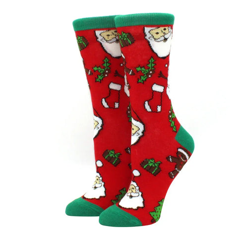1 pair of Christmas tree, old man and reindeer fashion trend ladies Christmas medium cotton socks - Zen Fit Plus