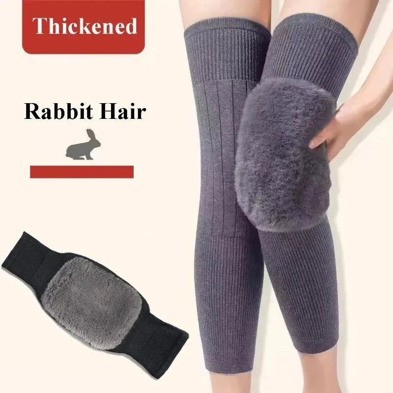 New Rabbit Fur Knee Pads Winter Universal Old People Cold Leg Arthritis Kneepad Thermal Keep Warm Thick Velvet Knee Protector Zen Fit Plus