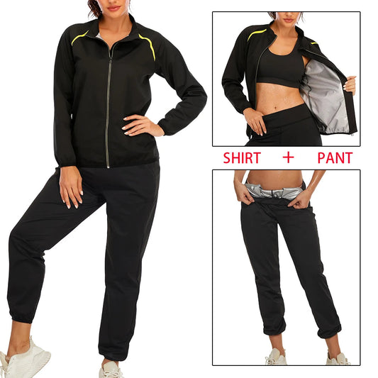 SEXYWG Women Sauna Suit for Weight Loss Sweat Top Pants Fitness Jacket Leggings Thermo Long Sleeves Trousers Body Shaper Gym Zen fit plus