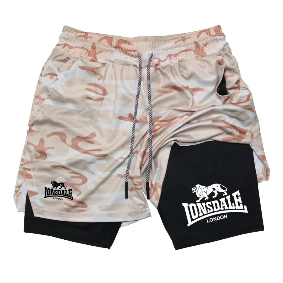 Print 2 in 1 Running Shorts for Men Gym Workout Compression Shorts with Phone Pocket Towel Loop Summer Sport Athletic Activewear Zen fit plus