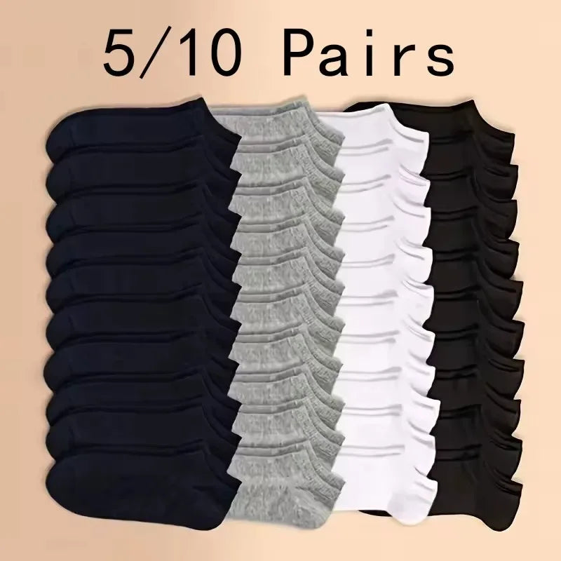 5/10 Pairs Men's Boat Socks Business Sport Sweat Absorption Mature Summer Autumn Solid Color Non Pilling Versatile Ankle Socks - Zen Fit Plus