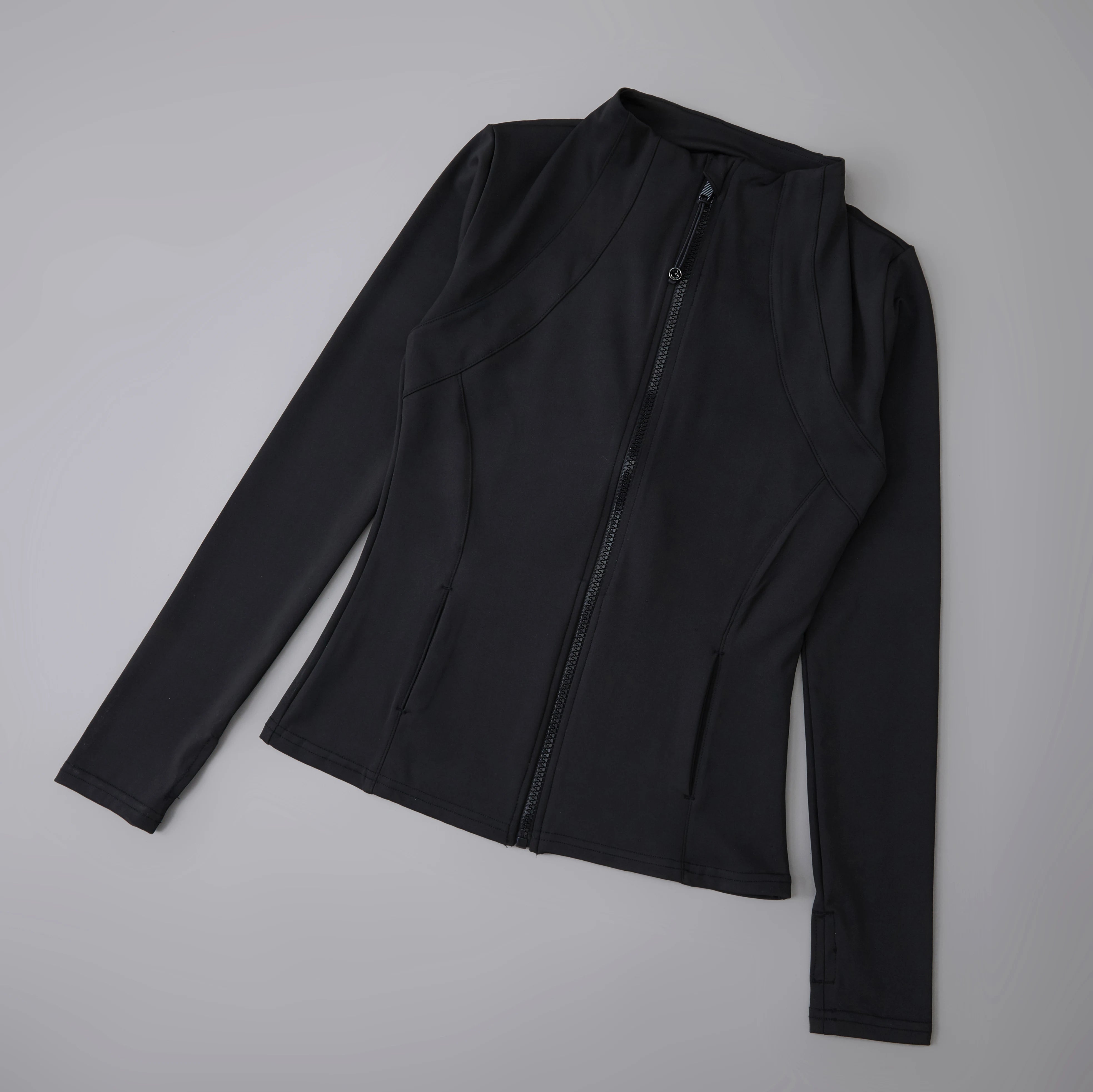 Yoga sport wear spandex full Zip Long Sleeve yoga jacket with Thumb Hole without hood Women Coat Zen fit plus