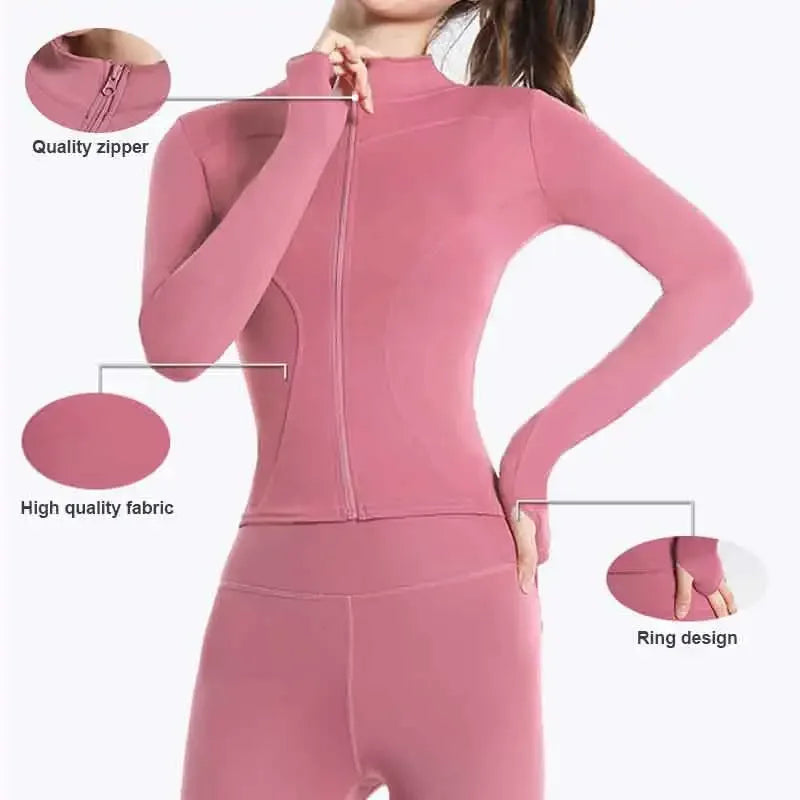 Women Sport Jackets Zipper Yoga Coat Clothes Quick Dry Fitness Jacket Running Hoodies Thumb Hole Sportwear Gym Workout Top - Zen Fit Plus