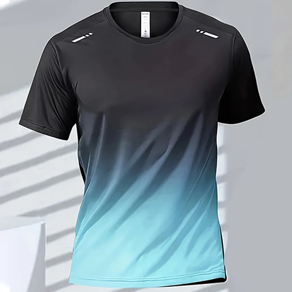 Men's T-Shirts Sports Fitness Sportswear Quick-Drying Gradient Short Sleeve Tops Outdoor Basketball Training Running Men Clothes Zen fit plus