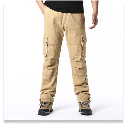Large Pocket Loose Overalls Men's Outdoor Sports Jogging Tactical Pants Elastic Waist Pure Cotton Casual Work Pants - Zen Fit Plus
