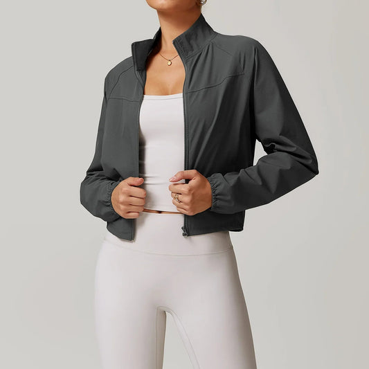 Sports Jacket Women's Stand Up Collar Thin Windproof Outdoor Running Clothes Quick Drying Fitness Long Sleeved Yoga Top Zen fit plus