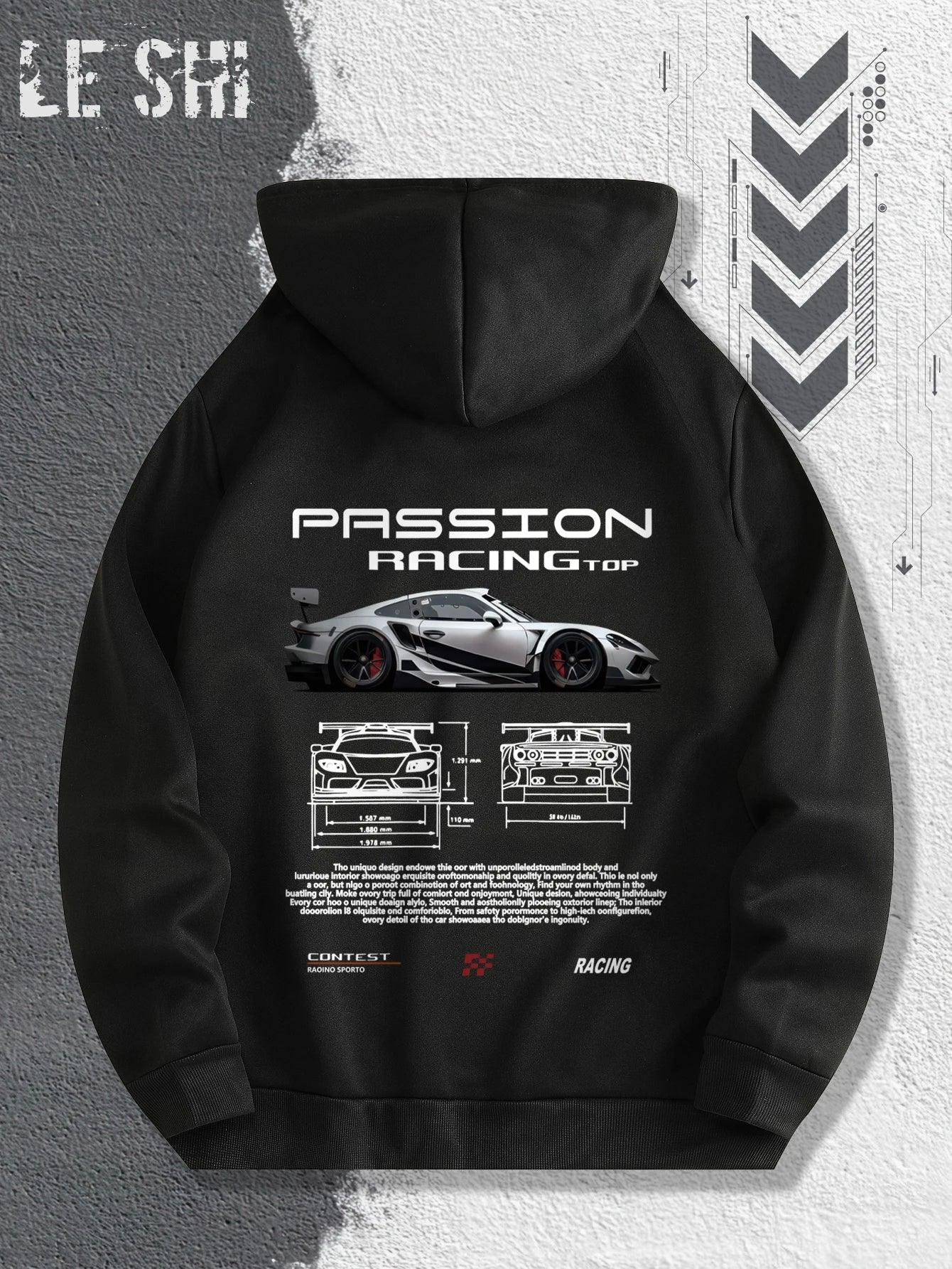 Men'S Passionate Racing Graphic Hoodie Featuring Race Cars and Sports Car Illustrations, Perfect for Everyday Wear - Zen Fit Plus