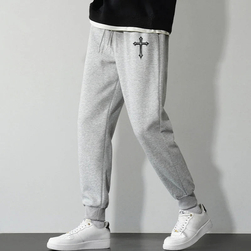 Cross Print Sweatpants for Men Christian Athletic Running Joggers Trackpants Autumn Winter Warm Cozy Fleece Lined Pants Trousers Zen fit plus