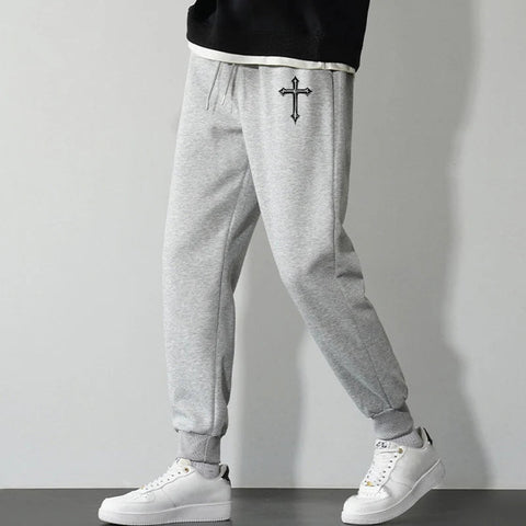 Cross Print Sweatpants for Men Christian Athletic Running Joggers Trackpants Autumn Winter Warm Cozy Fleece Lined Pants Trousers Zen fit plus