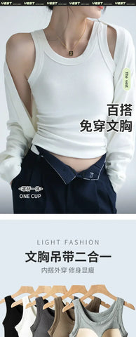 New Women Solid Round Neck Ribbed Tank Top Camisole Women Summer Basic Elastic TankTop One-piece Vest with Chest Pad Y2k - Zen Fit Plus