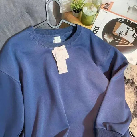Thickened Fleece Cotton Hoodie Unisex Oversized round Neck Solid Color Couple's Sweatshirt Versatile Autumn Winter New Arrival - Zen Fit Plus