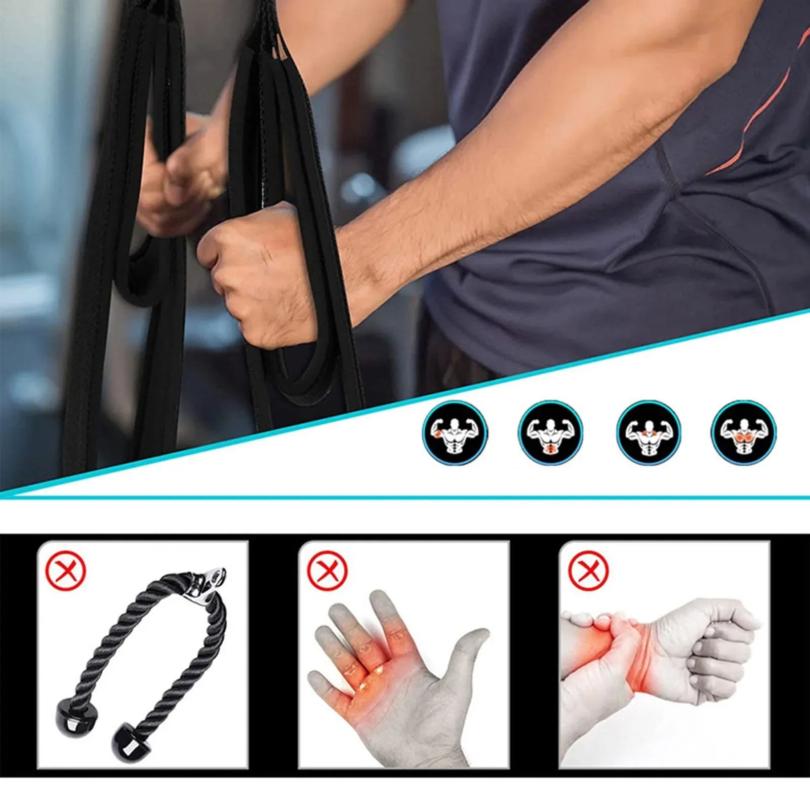 Pulldown Rope Gym Accessories Tricep Rope Cable Attachment Triceps Rope Pull Down Handle - Zen Fit Plus