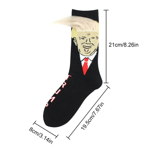 Socks Spoof Funny Donald Trump Socks With 3D Fake Hair Crew Socks Men Women Compression Socks Streetwear Hip Hop Sokken Homme Zen fit plus
