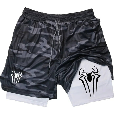 2025Men's spider print gym casual sports compression shorts run mesh 2-in-1 sports shorts  shorts for men  basketball shorts Zen fit plus