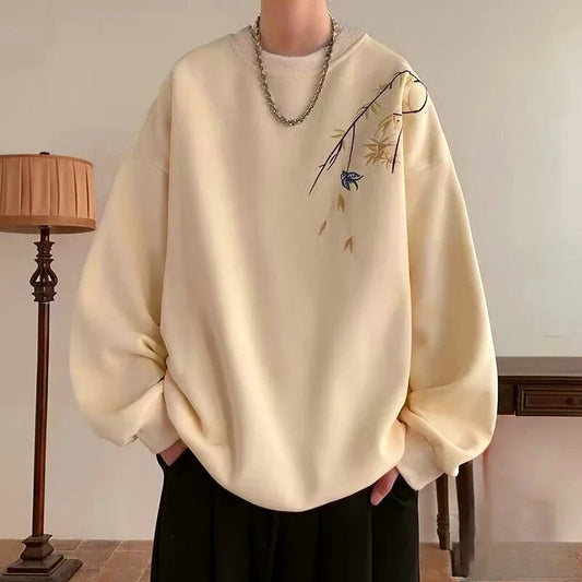 New  Bird Print M-8XL Men Oversized Sweatshirt Fashion Loose Long Sleeve Couple Clothes Zen Fit Plus