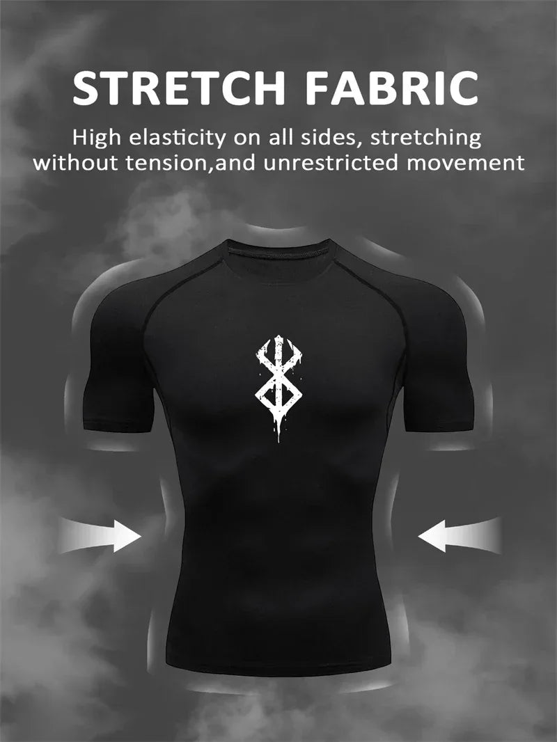 Men's Print Compression Shirts Summer Short Sleeve Rash Guard Gym Workout T-shirt Athletic Quick Dry Baselayer Undershirts Tops - Zen Fit Plus