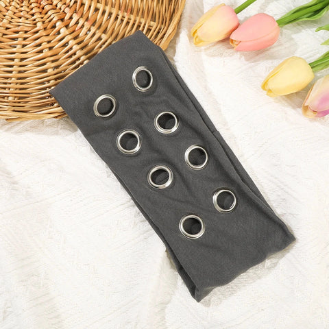 AWAYTR Punk Girl Fabric Hollow Elastic Headbands Metal Rock Personalized Hollow Eyelets Hair Band Casual Sports Grommet Headband Zen Fit Plus