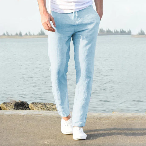 Men's Cotton Linen Pants Male Autumn New Breathable Solid Color Linen Trousers Fitness Streetwear S-3XL - Zen Fit Plus