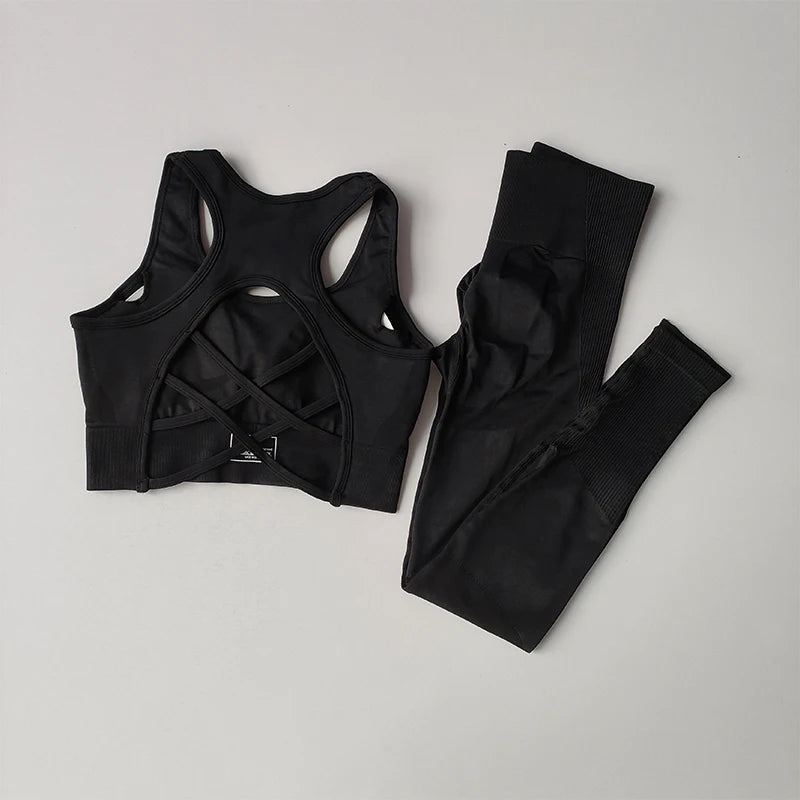 2PCS Sports Bra Women's Set Professional Fitness Tank Top Bra Shockproof Running Leggings Yoga Suit Beautiful Back Bra Clothing Zen fit plus