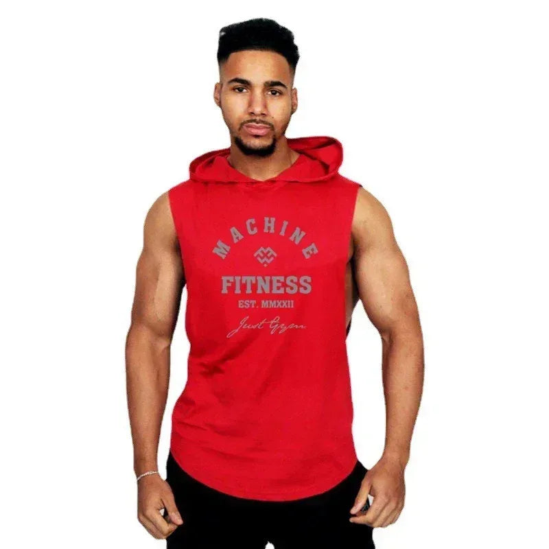 MACHINE FITNESS Mens Gym Hooded Tank Top Cotton Bodybuilding Clothing Summer Muscle Fit Sleeveless Hoodies Shirt Sports Singlets - Zen Fit Plus