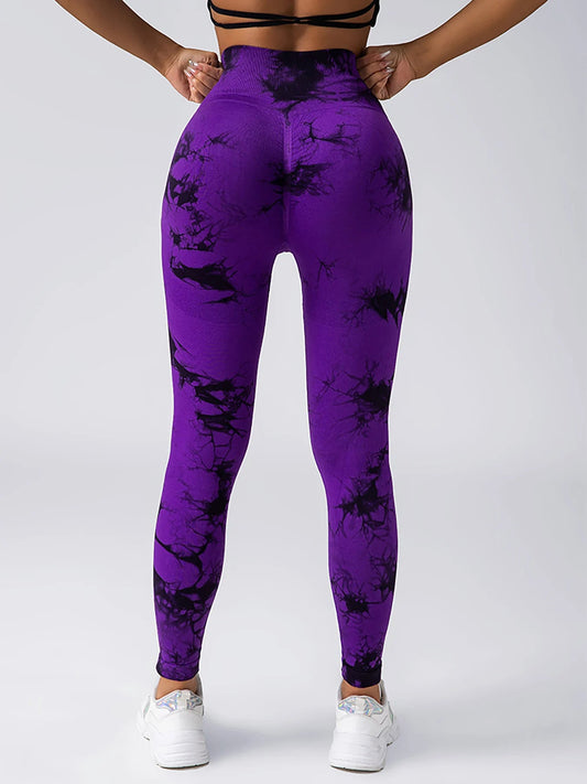 Women's tie dye leggings seamless high stretch sports push up pants tight sports high waist yoga pants outdoor sports Zen fit plus