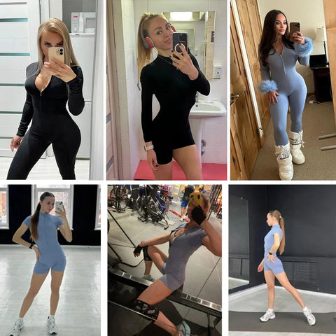 Summer Zipper Workout Jumpsuit Sports Overalls Women Gym Clothing Running Fitness Suits Gym Tracksuit Short Sportswear Yoga Set Zen fit plus