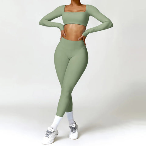 2PCS Yoga Suit Sports Set Women Quick-Drying Gym Set Women Tracksuit Running Workout Long Sleeve Sports Shirt Yoga Clothing Zen fit plus