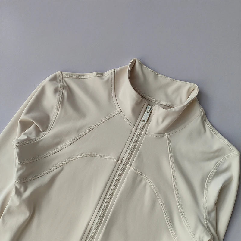 Yoga Suit Women's High-end Standing Collar Long Sleeved Sports Jacket Running Training Fitness Top Windproof Running Suit Zen fit plus