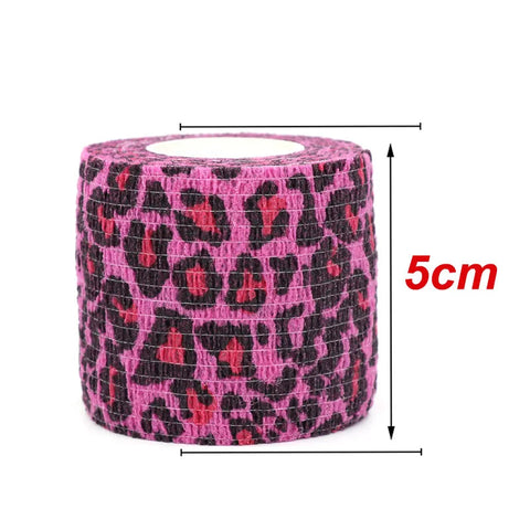 1/3/6 Pcs of Pink Leopard Print Tape Tattoo Handle Bandage Anti Slip Sports Non-woven Fabric Self-adhesive Elastic Bandage Zen fit plus