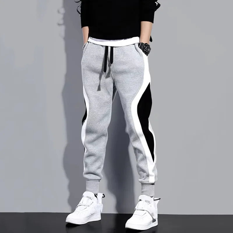 Autumn Men's Wide Loose Casual Pants Mens Patchwork Nine-point Sports  Elastic Rope Breathable Tie-foot Trousers Zen fit plus
