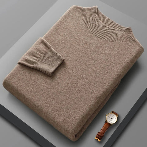 New Fashion Men's 100% Wool Pullover Half-high Collar Sweater Autumn Winter Warm Solid Color Knit Sweater Business Casual Top Zen Fit Plus