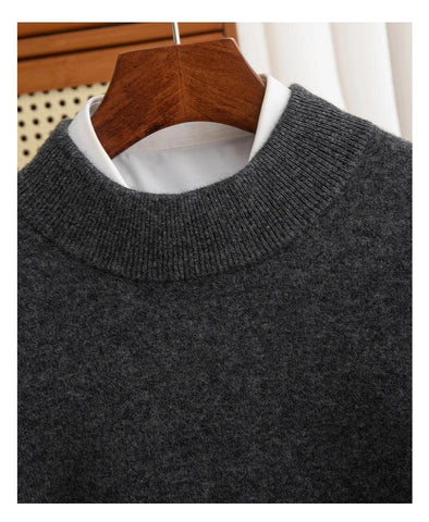 New Fashion Men's 100% Wool Pullover Half-high Collar Sweater Autumn Winter Warm Solid Color Knit Sweater Business Casual Top - Zen Fit Plus