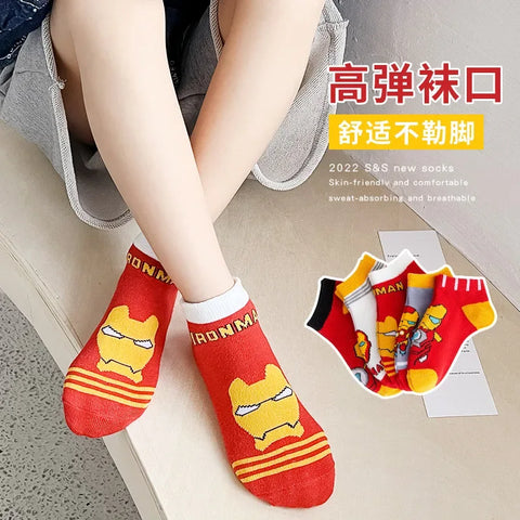 5 Pairs Spiderman Children Socks Anime Kids Boys Short Sock Kawaii Child Cartoon Baby Summer Spring Boat Socks Kids Gift 1-12Y - Zen Fit Plus