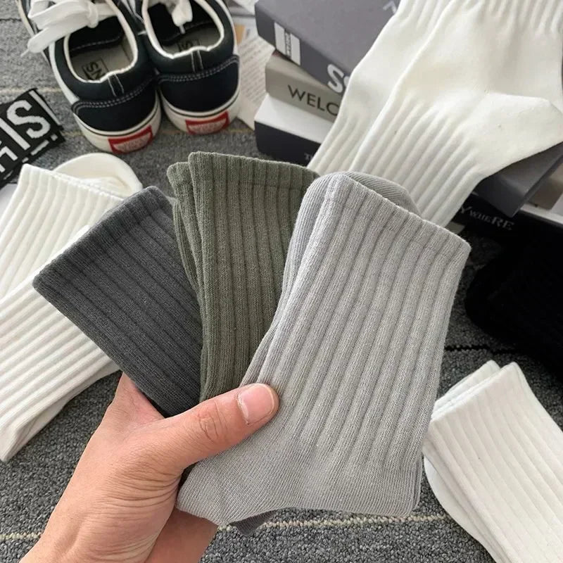 1/5 Pairs Thicken Cotton Men's Socks Solid Bottom Long Socks Black White Sport Socks Male Casual Harajuku Casual Basketball Sox Zen fit plus
