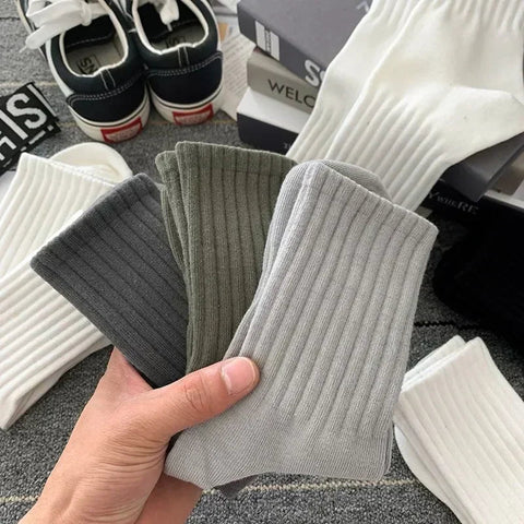 1/5 Pairs Thicken Cotton Men's Socks Solid Bottom Long Socks Black White Sport Socks Male Casual Harajuku Casual Basketball Sox Zen fit plus