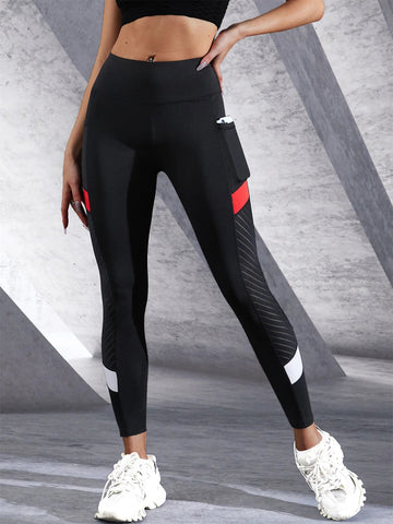 Colorblocked Mesh High Waist Yoga Pants with Side Pockets Leggings for Women Tummy Control Workout Shaping Leggings Zen fit plus