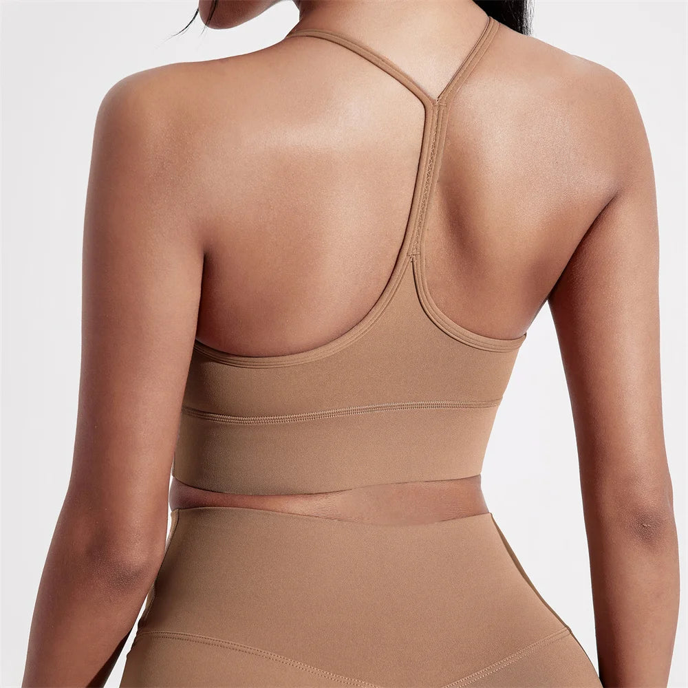 Solid Color Y Shape Line Women Fitness Sport Bra Top Soft Tight Comprehensive Training Jogging Gym Yoga Underwear With Chest Pad Zen Fit Plus